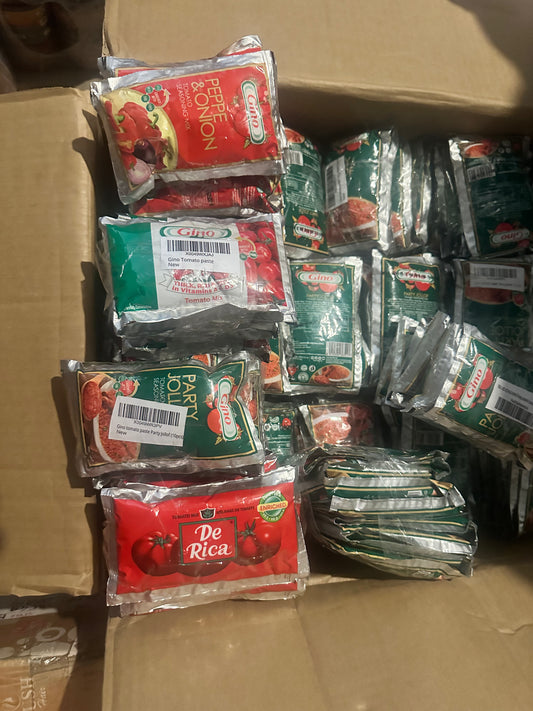 Tomato paste 10 pieces in a pack (pepper and onion mix, gino original, De rica, party jollof mix)